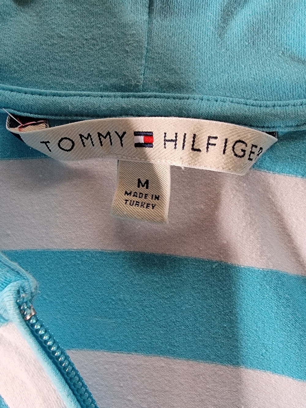Tommy Hilfiger Turquoise & White Striped Short-Sleeve Zip Hoodie - Picture 3 of 4
